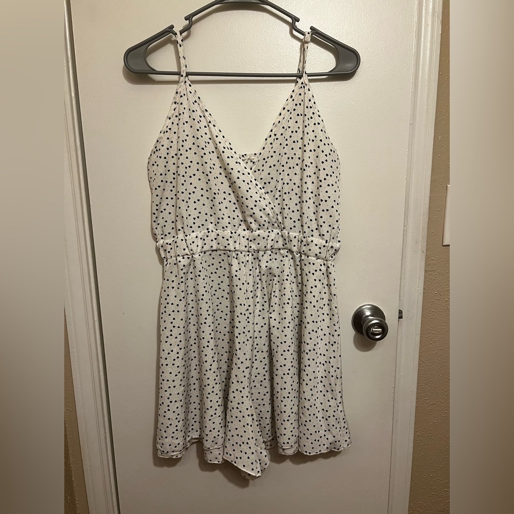 SHEIN White Dress with Black Heart Pattern